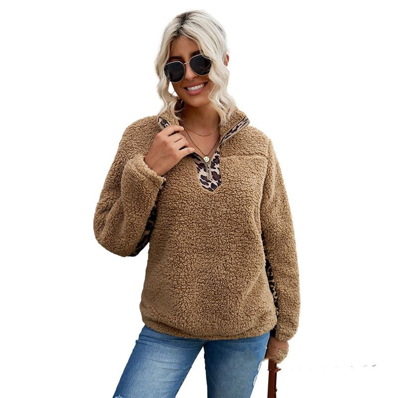 Dames Teddy Trui Fleece Warm Panter Print