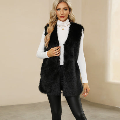 Dames Bodywarmer Faux Fur Zwart Wit Trendy