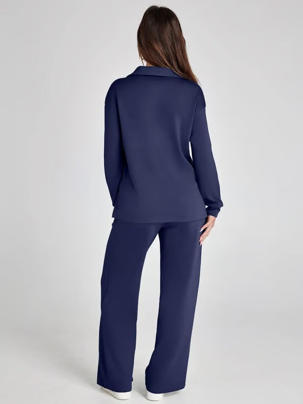 Dames 2-Delige Set met V-Hals Sweatshirt en Wijde Joggingbroek