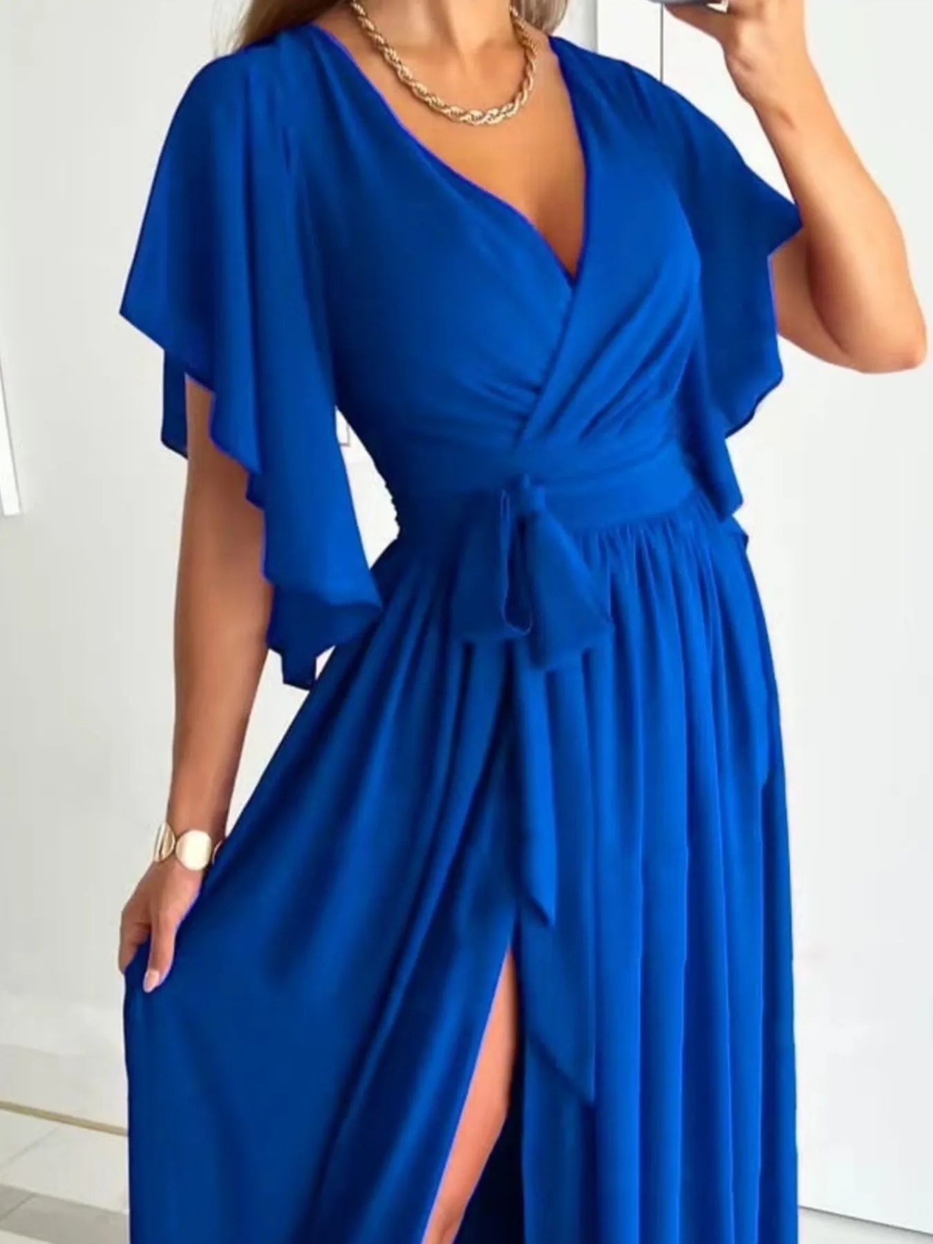 Elegante Jurk met Ruches en Verfijnde Details voor Vrouw