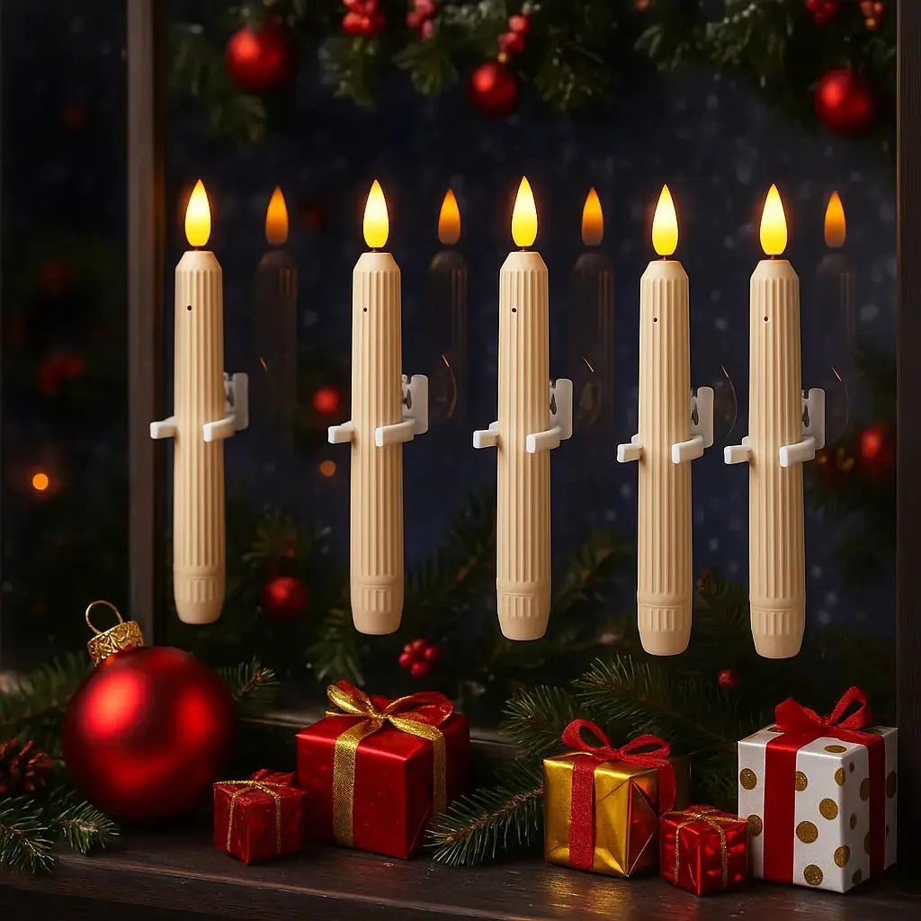 Vensterkaarsen LED Flikkerlicht Kunststof Ivoor 18,2cm Set 6 Stuks Schemersensor Timer Sfeerlicht Kerstdecoratie Raamdecoratie Batterij