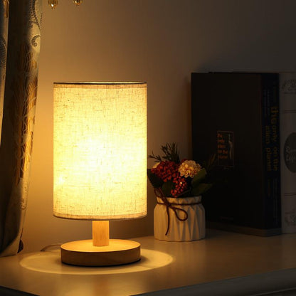 Organische Tafellamp Hout & Linnen – Dimbaar met Afstandsbediening & Touch | 3 Lichtkleuren