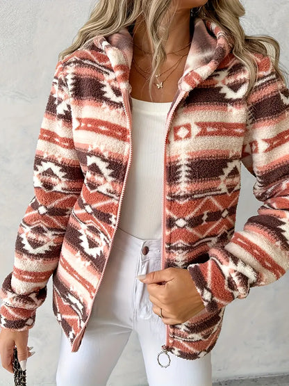 Dames Winterjas Azteken Print Warm en Stijlvol