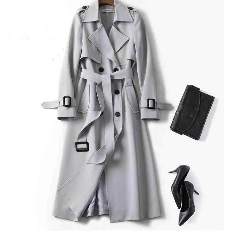 Dames Trenchcoat Lange Stijlvolle Dubbele Knopen Jas