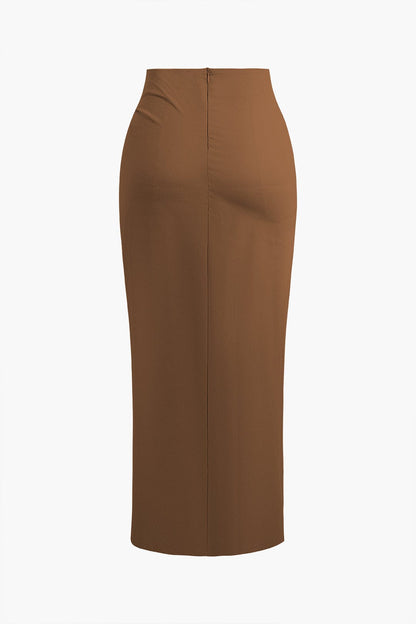 Midirok met Wickeloptie en Hoge Split Elegante Stijl