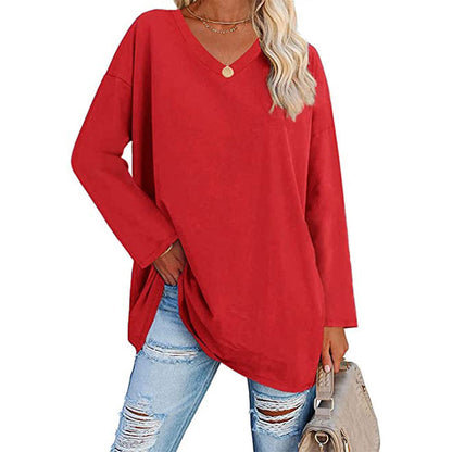 Dames T-shirt Lange Mouwen Oversized Casual V-hals