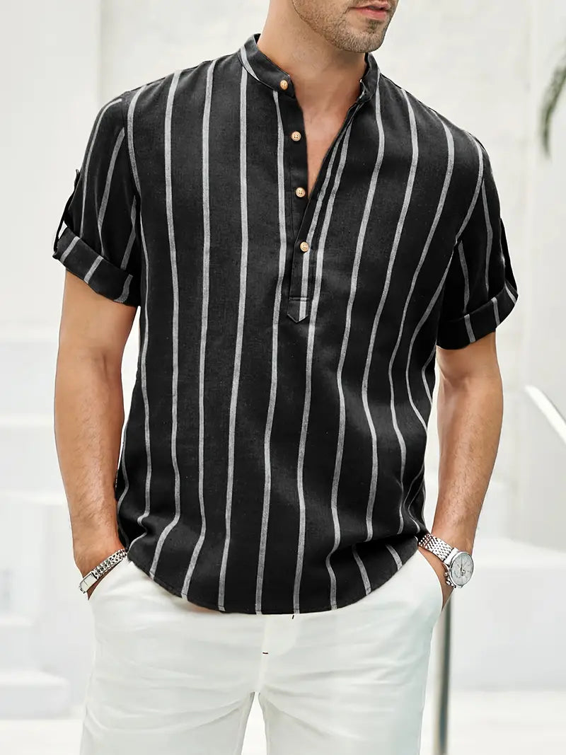Mannen Zomerhemd Korte Mouwen Strepen Henley Stijl