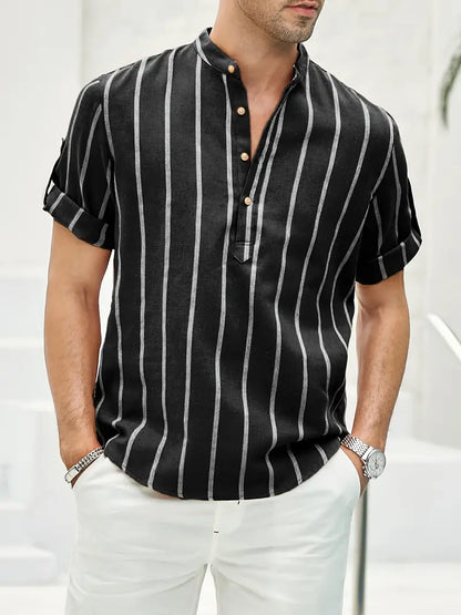 Mannen Zomerhemd Korte Mouwen Strepen Henley Stijl