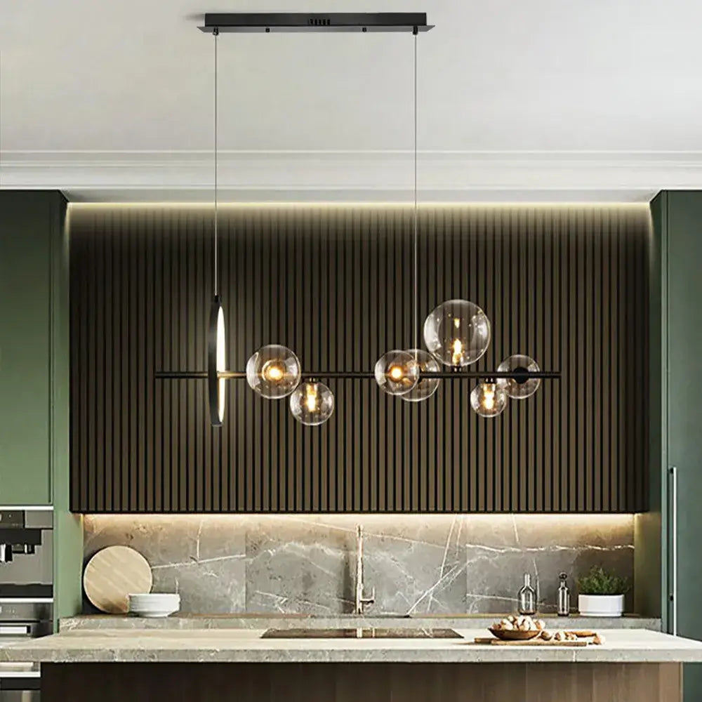 Glazen Hanglampen Lineair - Modern Gouden of Zwarte Hanglamp met 7 of 10 Lichtpunten - Inclusief G9 LED Lampen - Verstelbare Hoogte voor Keukeneiland Eettafel