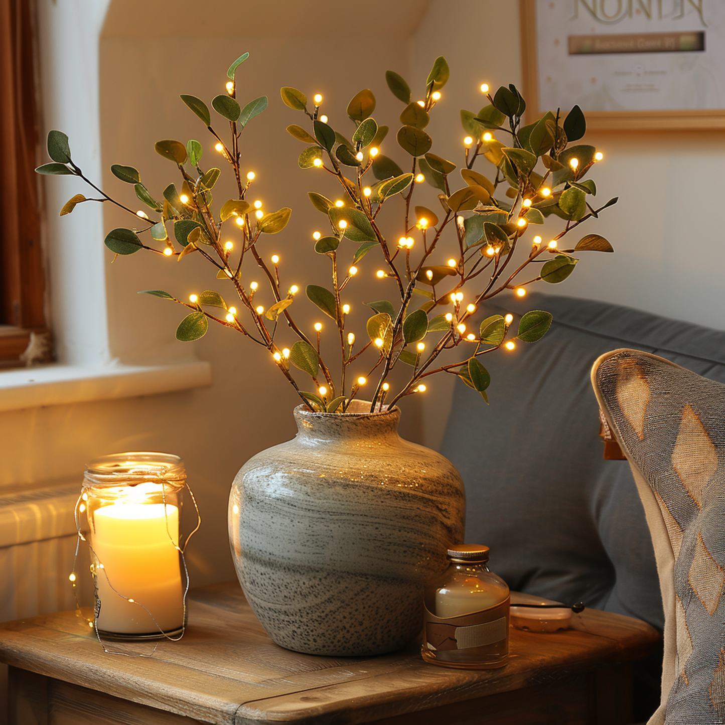 Decoratieve Lichttak Led Olijftak Kersenbloesem Warm Wit 70cm 120 Lampjes Sfeerverlichting Woonkamer