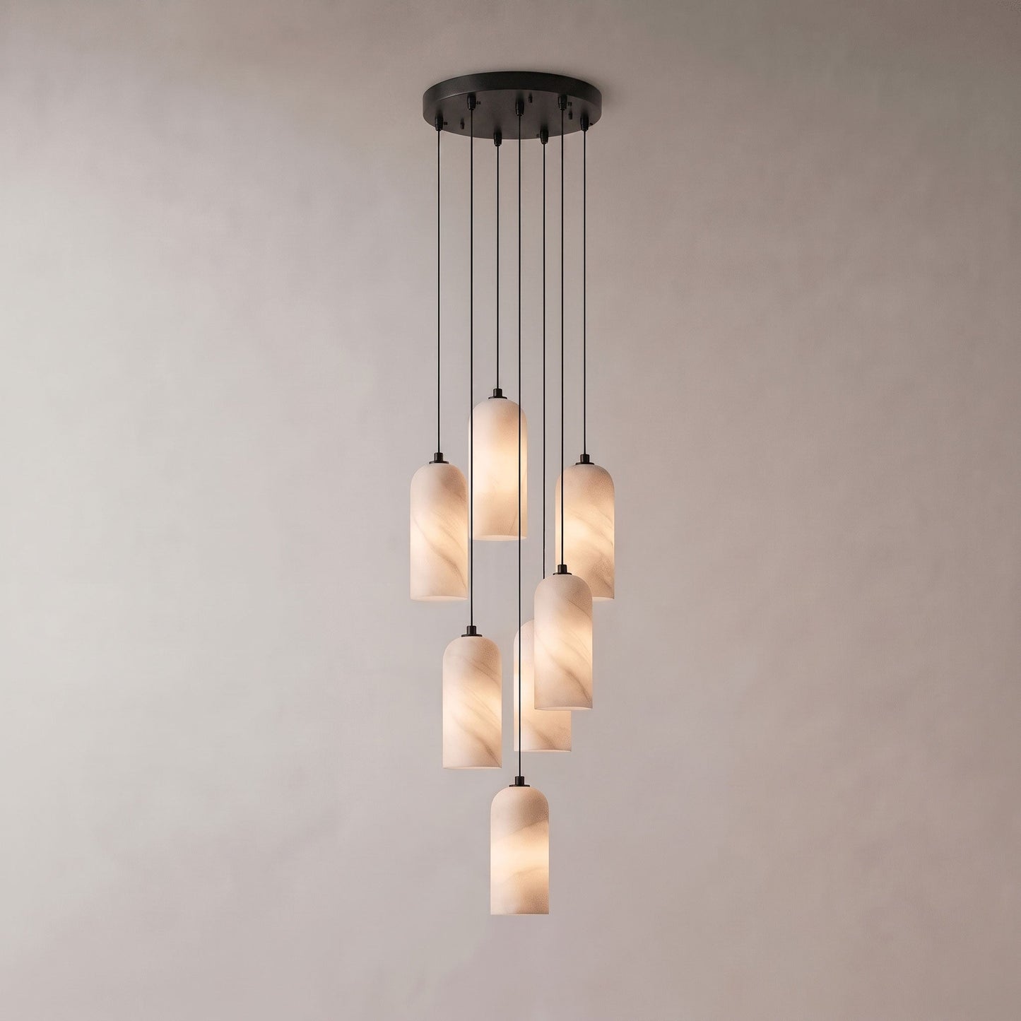 Alabasten Hanglamp met Gevlochten Snoer – Natuursteen Verlichting van Enkel Lichtpunt tot 21-Lichts Cluster – Mid-Century Modern Stijl Eetkamer Hanglamp met E12/E14 Fitting