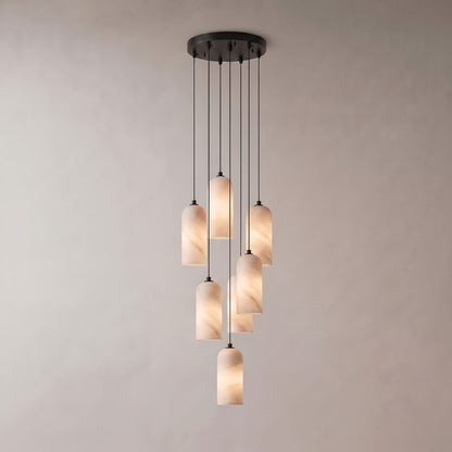Alabasten Hanglamp met Gevlochten Snoer – Natuursteen Verlichting van Enkel Lichtpunt tot 21-Lichts Cluster – Mid-Century Modern Stijl Eetkamer Hanglamp met E12/E14 Fitting