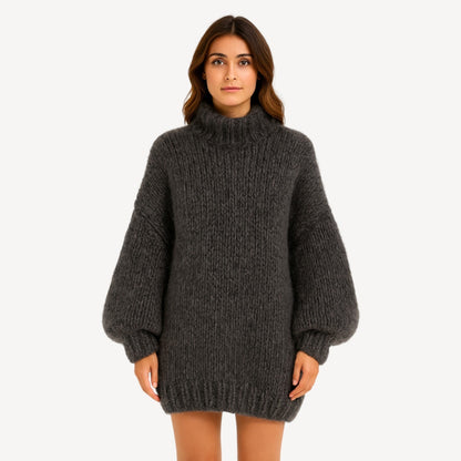Dames Trui Oversized Gebreid met Hoge Hals en Wijd Mouwen