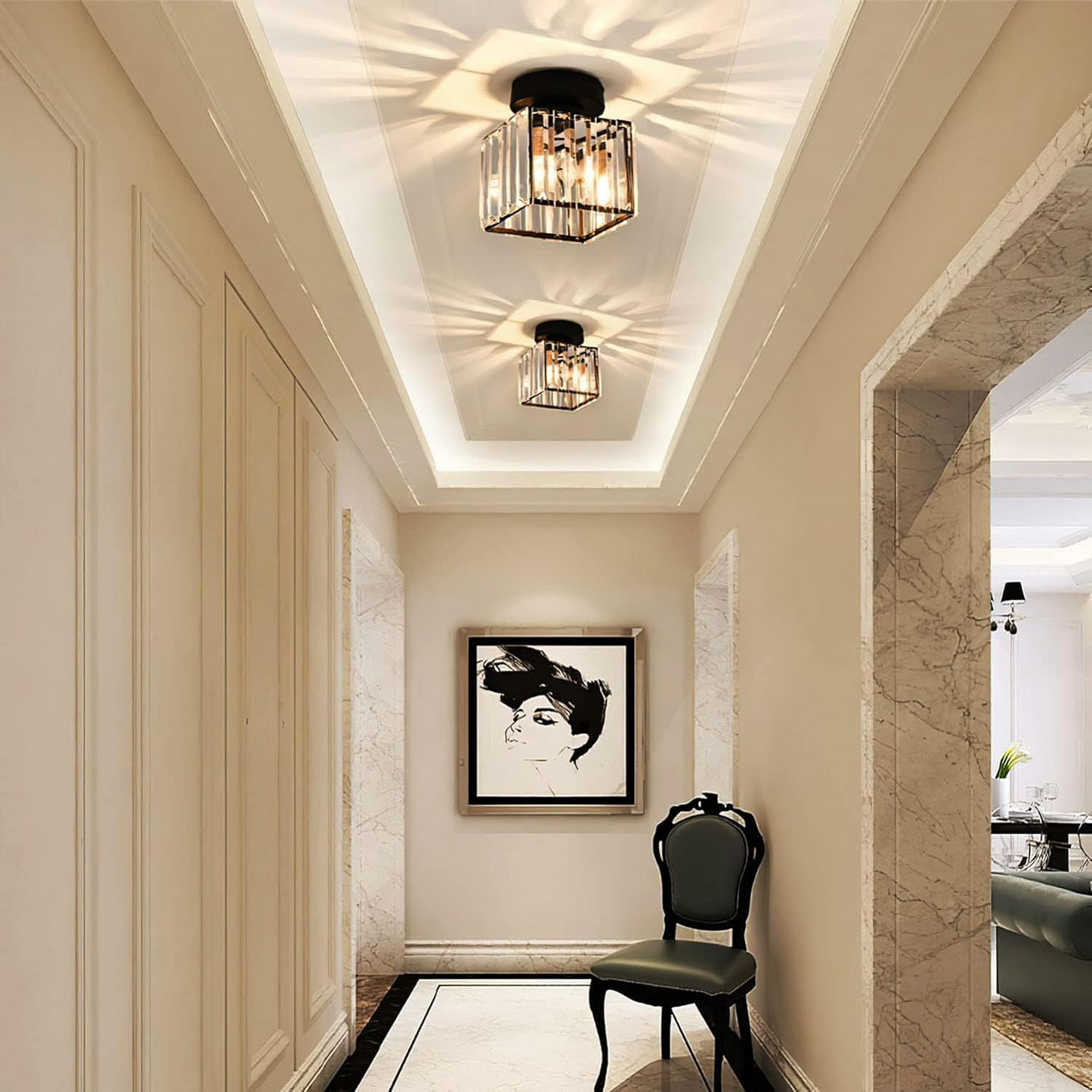 Plafondlamp Kristal Zwart Zilver Goud E27 Opbouw Modern Hal Woonkamer