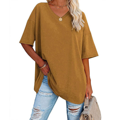 Dames T-shirt V-hals Losse Fit Basis Top Casual