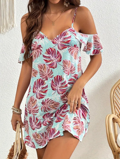 Zomerjurk Vrouw Off-the-shoulder Bloemenjurk Korte Jurk