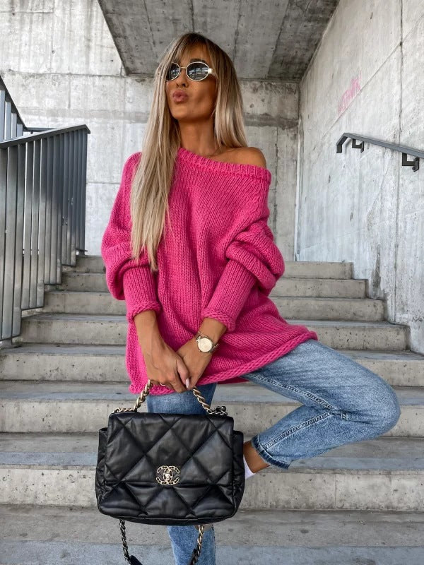 Dames Trui Off-shoulder Gebreid Elegant Zwart