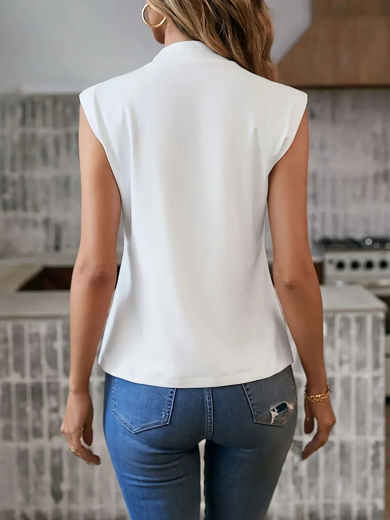 Vrouwelijke Blouse Zonder Mouwen Elegante Stijl