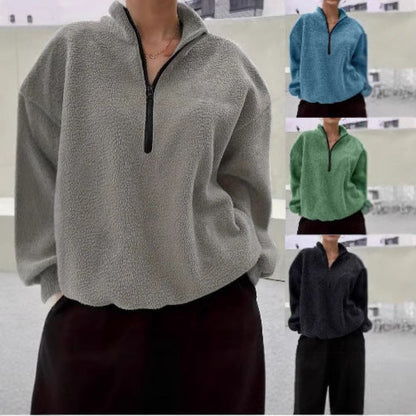 Dames Fleece Trui Warm Zacht met Halve Rits
