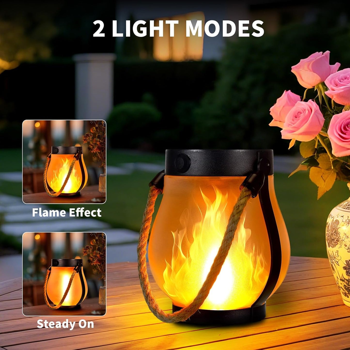 Solar Lantaarn met Vlameffect LED Verlichting Inclusief USB Oplaadoptie Weersbestendig Tuinverlichting Automatische Schemersensor Draadloos Buiten Terras Balkon