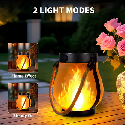Solar Lantaarn met Vlameffect LED Verlichting Inclusief USB Oplaadoptie Weersbestendig Tuinverlichting Automatische Schemersensor Draadloos Buiten Terras Balkon