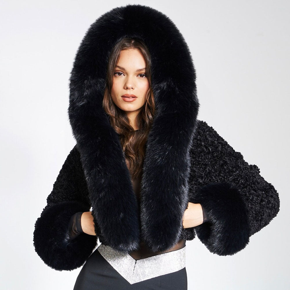 Winterjas Kort Dames Glamour Bontkraag