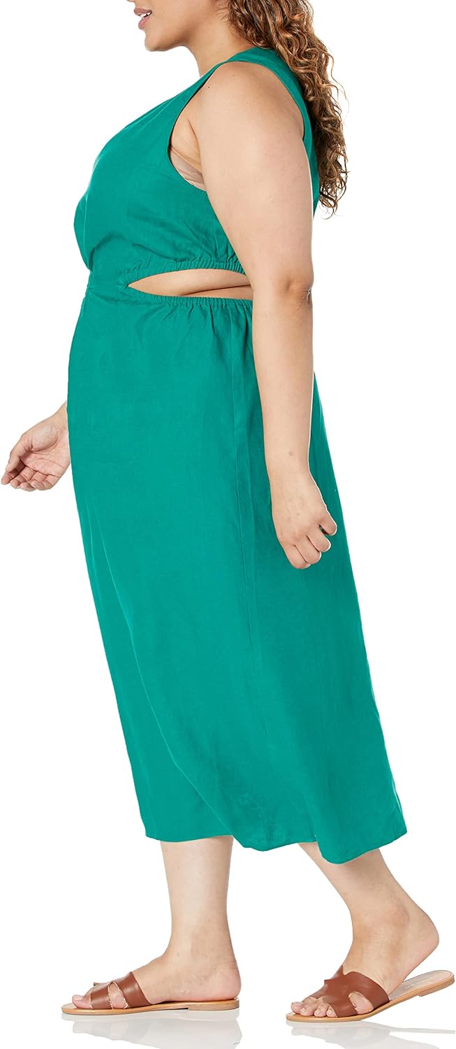Linnen Midi Jurk Cutout Stijl voor Vrouw