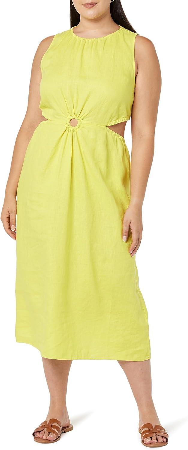 Linnen Midi Jurk Cutout Stijl voor Vrouw