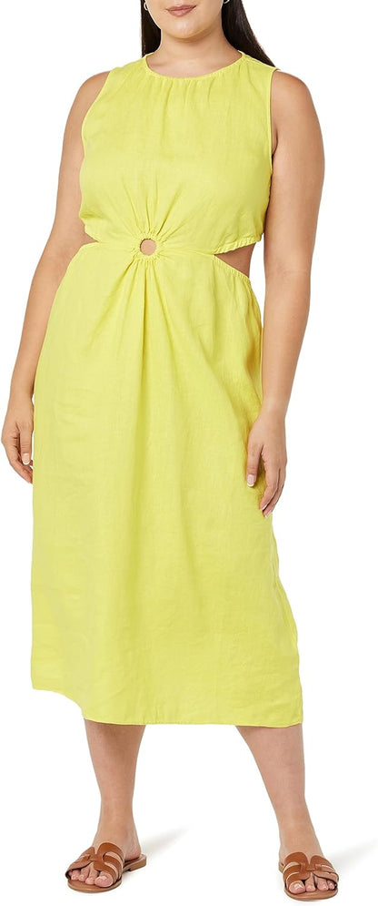 Linnen Midi Jurk Cutout Stijl voor Vrouw