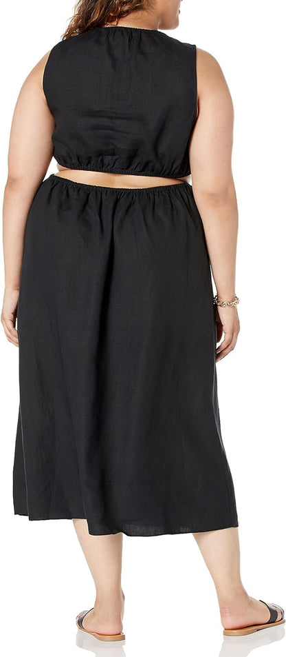 Linnen Midi Jurk Cutout Stijl voor Vrouw