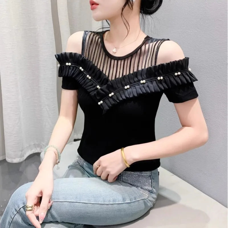 Vrouwelijke Off-Shoulder T-Shirt Zomerjurk Stijl