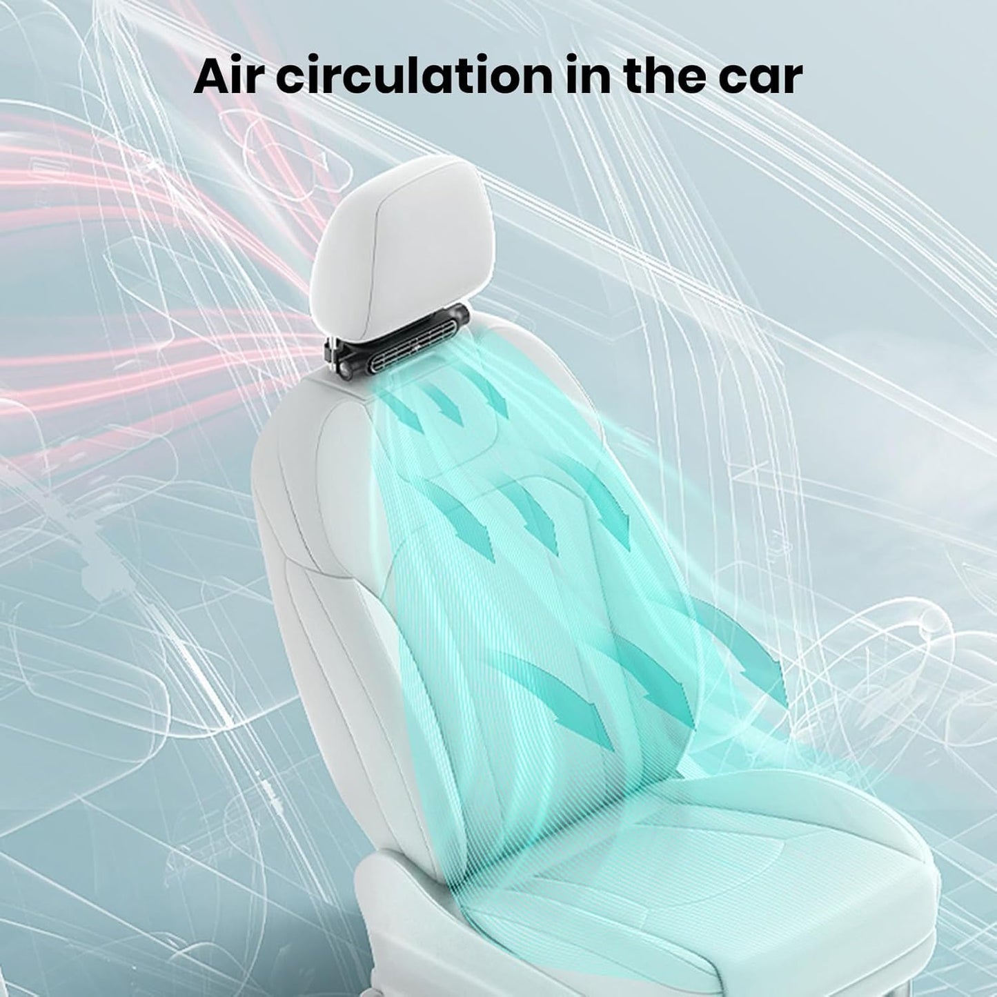 USB-Autoventilator voor Hoofdsteun 3 Snelheden Verstelbaar voor Voor- en Achterpassagiers Bladeloos Veilig Stil Compact