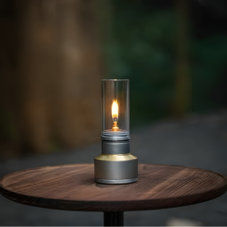 Vintage Campinglamp op Butaan met Verstelbare Vlam – Compact Buitenlicht voor Wandelaars en Avonturiers