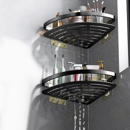 Aluminium Hoekplank voor Douche en Badkamer zonder Boren met Sterke Kleefpad Zwart Zilver