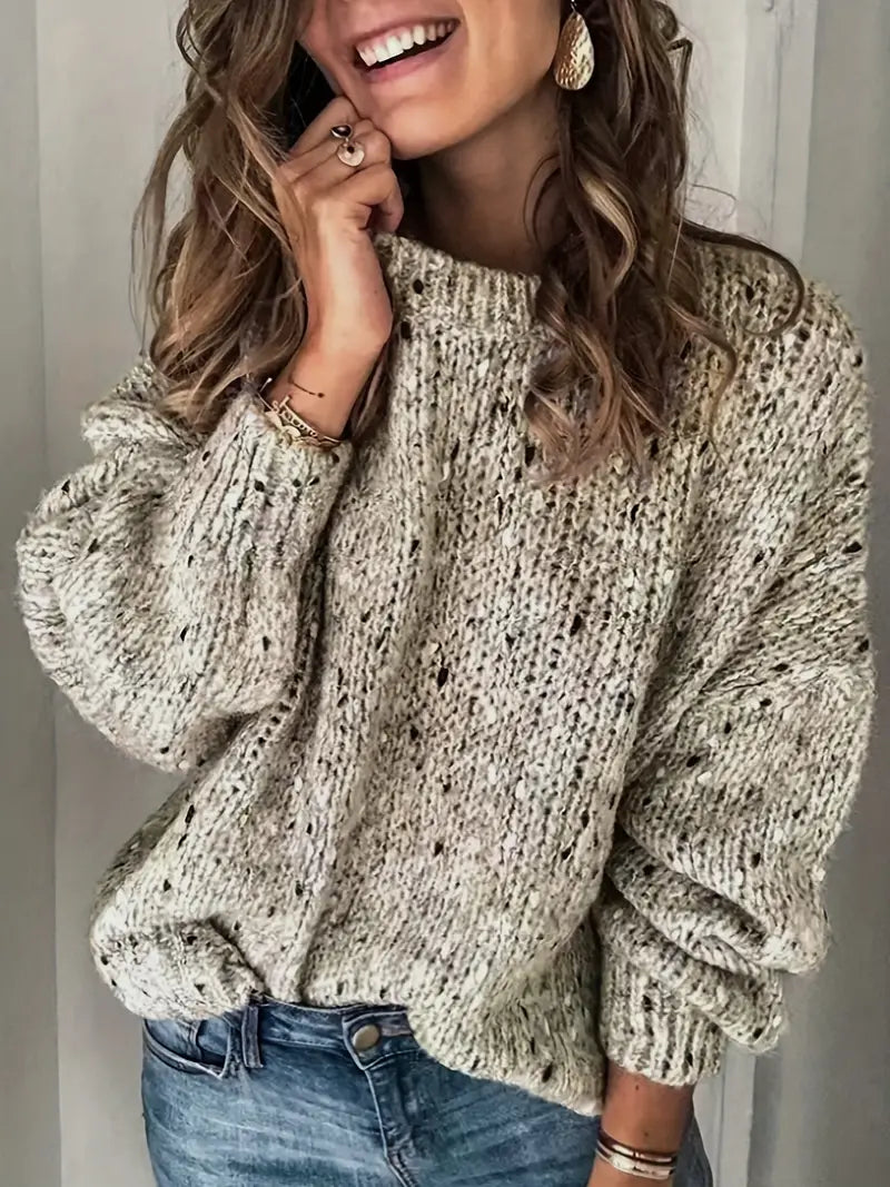 Dames Trui Ronde Hals Stippen Patroon → Dames Trui Stippen Ronde Hals Zacht Kleding
