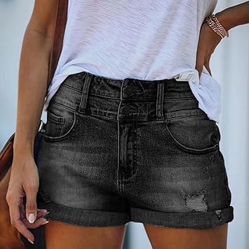 Dames Denim Shorts Gescheurd Vintage Stijl