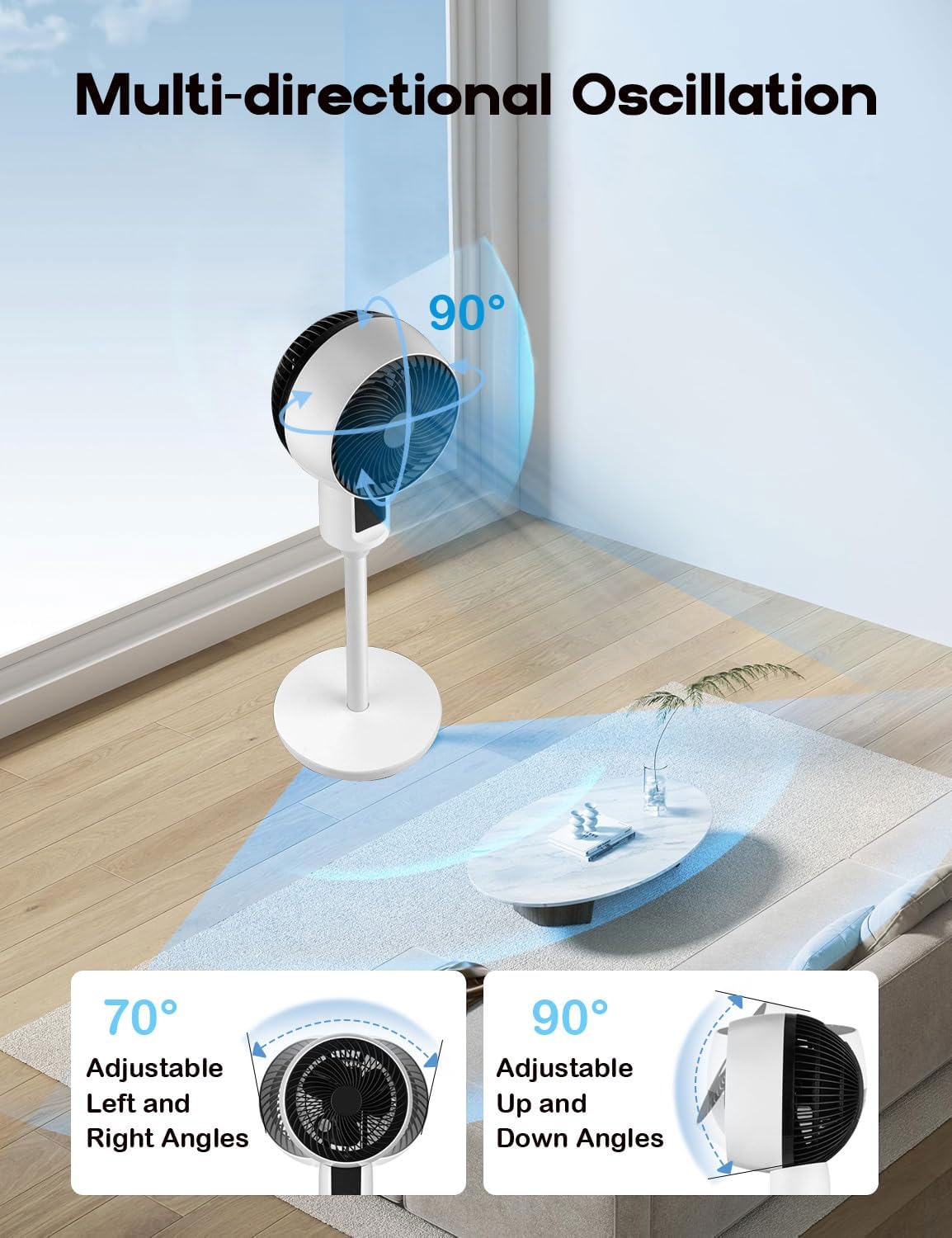 Staande Ventilator met 3D Oscillatie Afstandsbediening Stil Verstelbaar 3 Standen Timer Koeling Luchtcirculatie