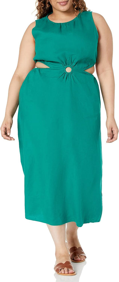 Linnen Midi Jurk Cutout Stijl voor Vrouw