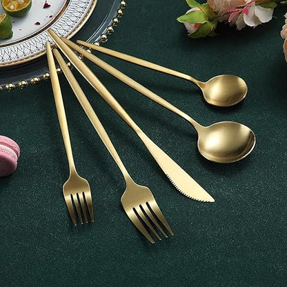 Minimalistisch Bestekset Titanium-Coating 18/10 Roestvrij Staal Premium Servies Modern Tafelgerei Luxe Eetgerei Chique Tafelstyling Elegant Cutlery Set 4 tot 16 Personen