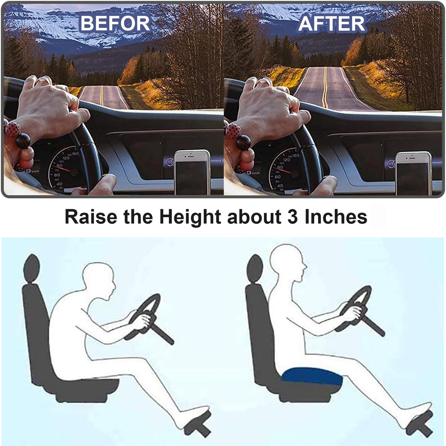 Verhogend Autokussen voor Volwassenen – Ergonomisch Memory Foam Zitverhoger met Antislip