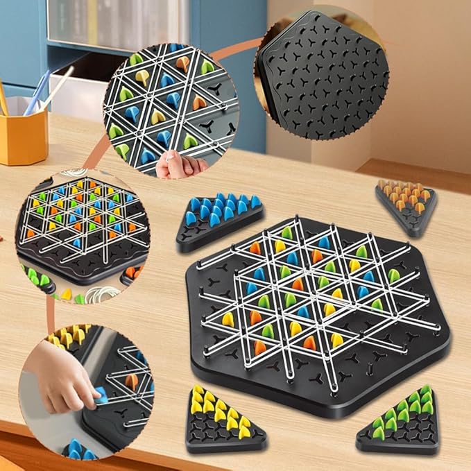 Strategisch Driehoekspel – Elastiekenpuzzel met Houten Pinnen voor Concentratie en Tactisch Denken