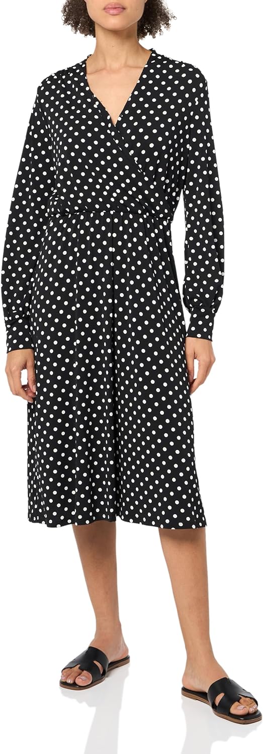 Midi Jurk Lange Mouw voor Vrouwen Elegante Wrap Design