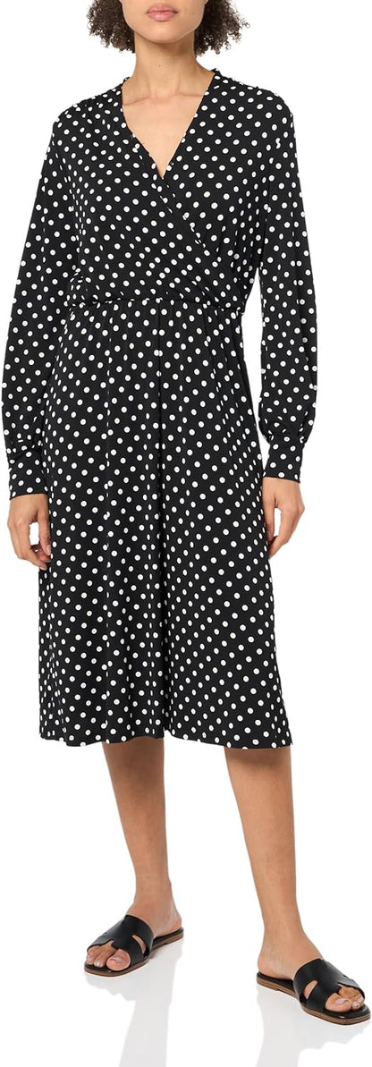 Midi Jurk Lange Mouw voor Vrouwen Elegante Wrap Design