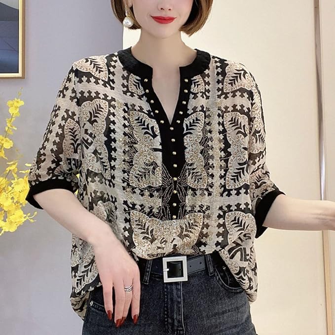 Vrouwelijke V-hals Top met Leuke Print