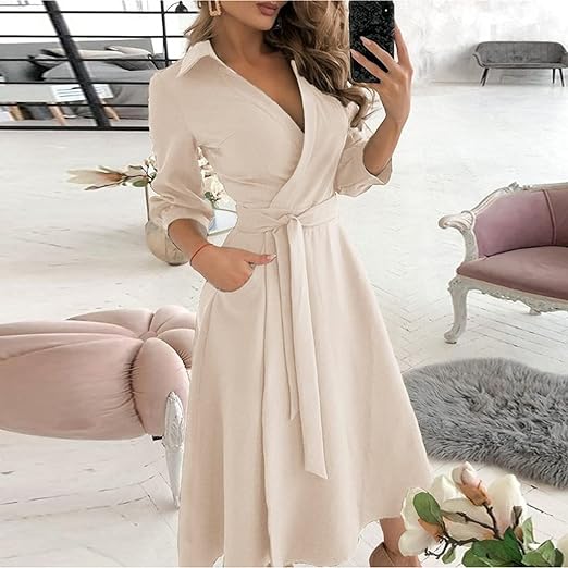 Damesjurk Lange Mouwen Zwart Elegante Stijl