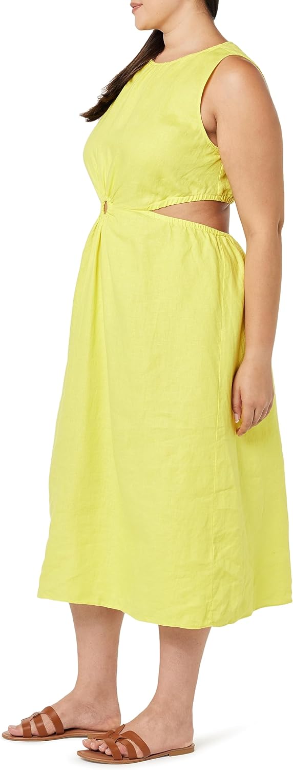 Linnen Midi Jurk Cutout Stijl voor Vrouw