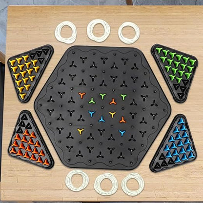 Strategisch Driehoekspel – Elastiekenpuzzel met Houten Pinnen voor Concentratie en Tactisch Denken