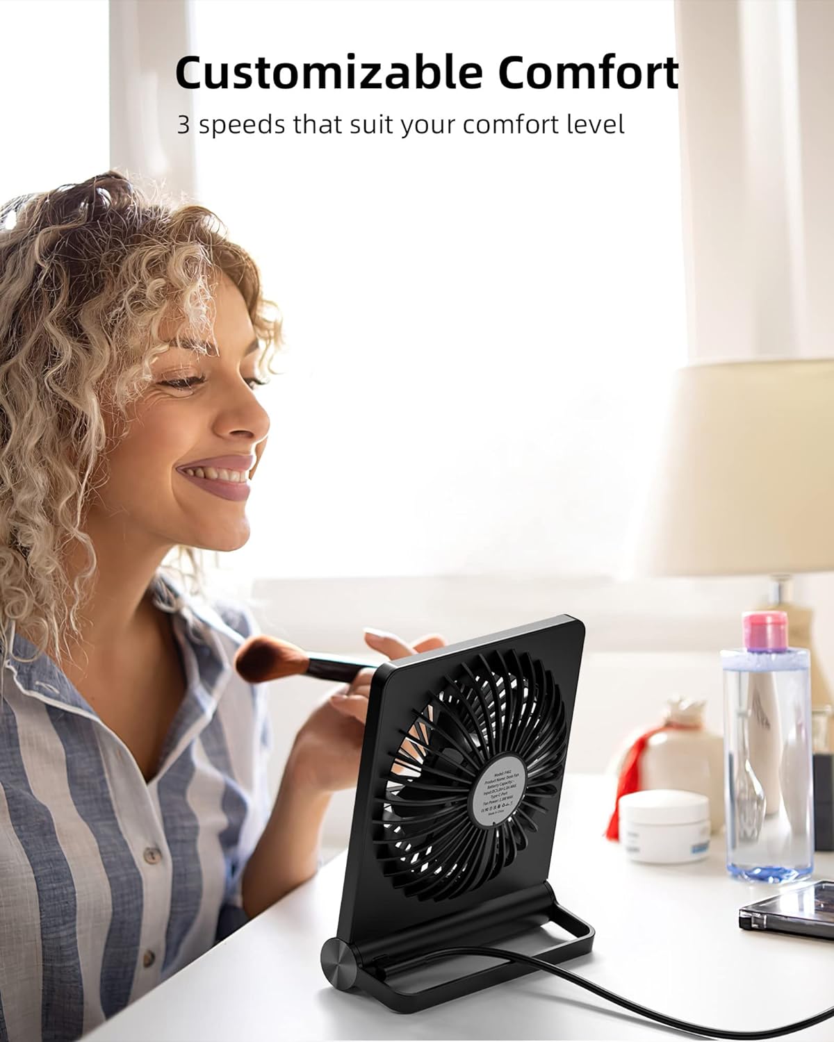 Tafelventilator USB 3 Standen Stil Bureau Slaapkamer Compact Zwart Bureauventilator Mini Ventilator Zomer