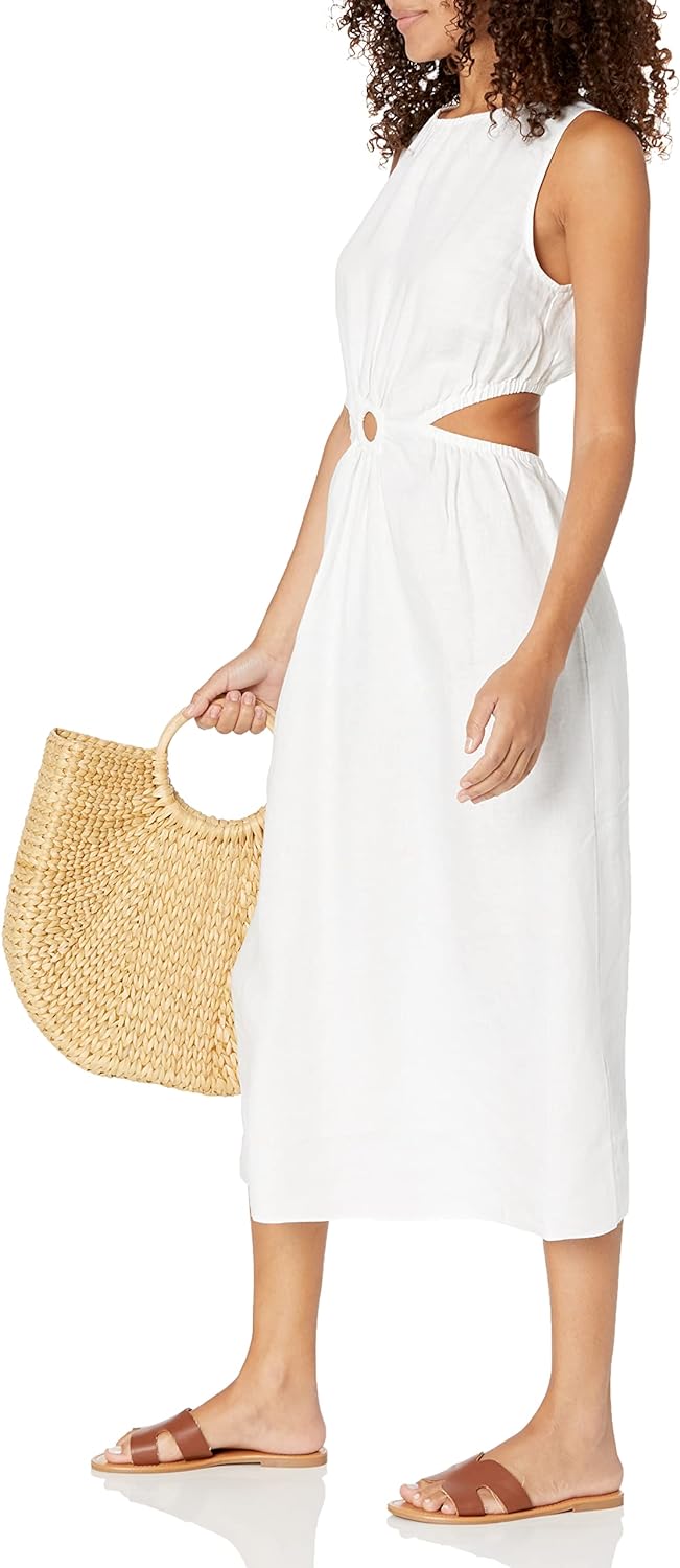 Linnen Midi Jurk Cutout Stijl voor Vrouw