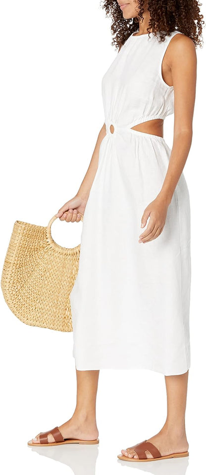 Linnen Midi Jurk Cutout Stijl voor Vrouw
